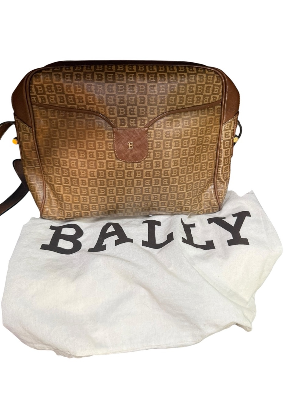 Vintage Bally Monogram Crossbody Bag Brown Coated Canvas Leather Italy - Picture 10 of 11